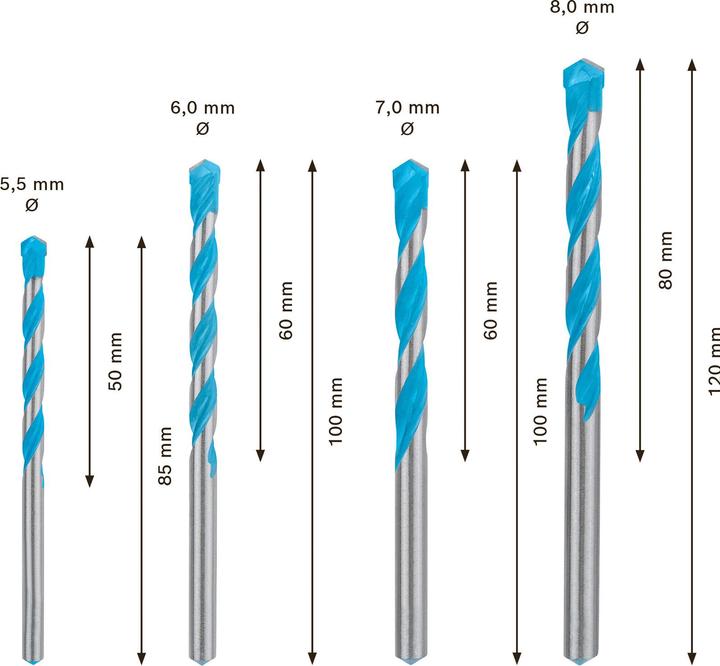 Actual product image Bosch Professional Zubehör EXPERT MultiConstruction CYL-9 drill bit set, 5.5/6/7/8 mm, 4 pcs. (6 mm, 5.5 mm, 7 mm, 8 mm)