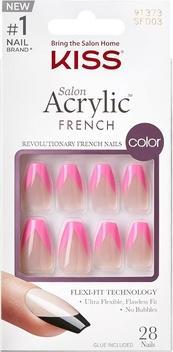 Actual product image KISS Adhesive nails Salon Acrylic French Colour - Squared 28 pcs (Light Pink Medium Size Coffin Shape)