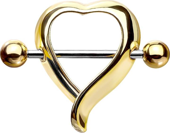 Actual product image Star Piercing Barbell silber mit zwei Kugeln vergoldet Herz (Surgical steel 316L, Brass)