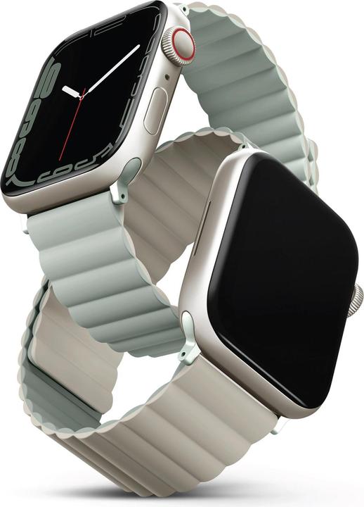 Actual product image Uniq pasek Revix Apple Watch Series 1/2/3/4/5/6/7/8/SE/SE2 38/40/41mm. Reversible Magnetic zielony-b (Silicone, Stainless steel)