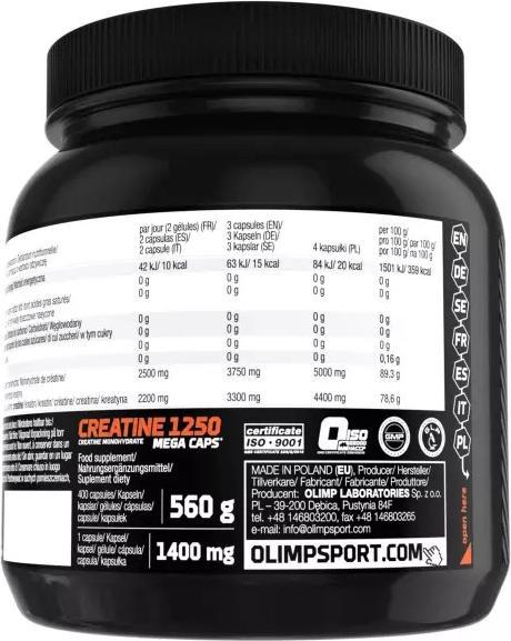 Valeurs nutritives et ingrédients Olimp Sport Nutrition Mega Caps (Neutre, 400 pcs, 400 g)