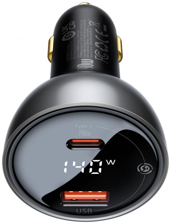 Produktbild Baseus Digital Display fast car charger USB-A / USB-C PD3.1 140W black + USB-C cable Superior
