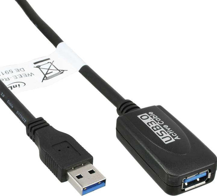 Produktbild InLine USB 3.0 Aktiv-Verlaengerung Stecker A an Buchse A schwarz 5m (5 m, USB 3.2 Gen 1)