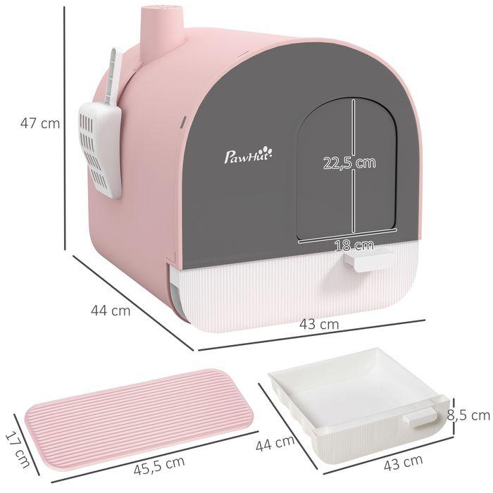 Image du produit Swisshandel24 Katzentoilette mit Haube, für Katzen bis 5 kg, Rosa (Bac à litière fermé)