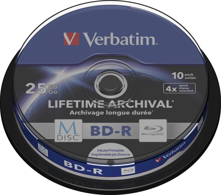 Image du produit Verbatim 1x10 M-Disc BD-R BluRay 25Go 4x Speed Cakebox imprimable (10 x)