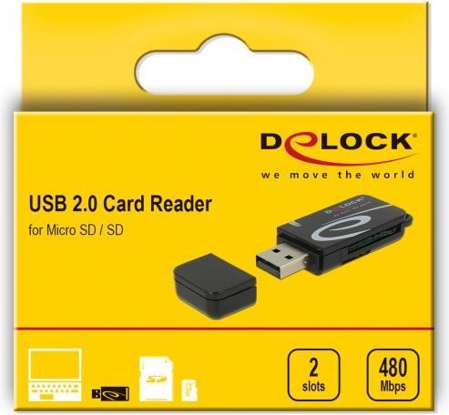 Immagine prodotto Delock Mini lettore di schede USB 2.0 con slot SD e Micro SD (USB 2.0)