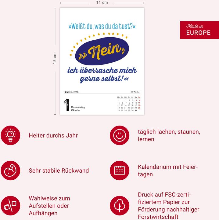 Nutritional values and ingredients Harenberg Lange Rede kurzer Gin Tagesabreisskalender 2026 - Der Sprüche-Kalender (11 x 14 cm, German)