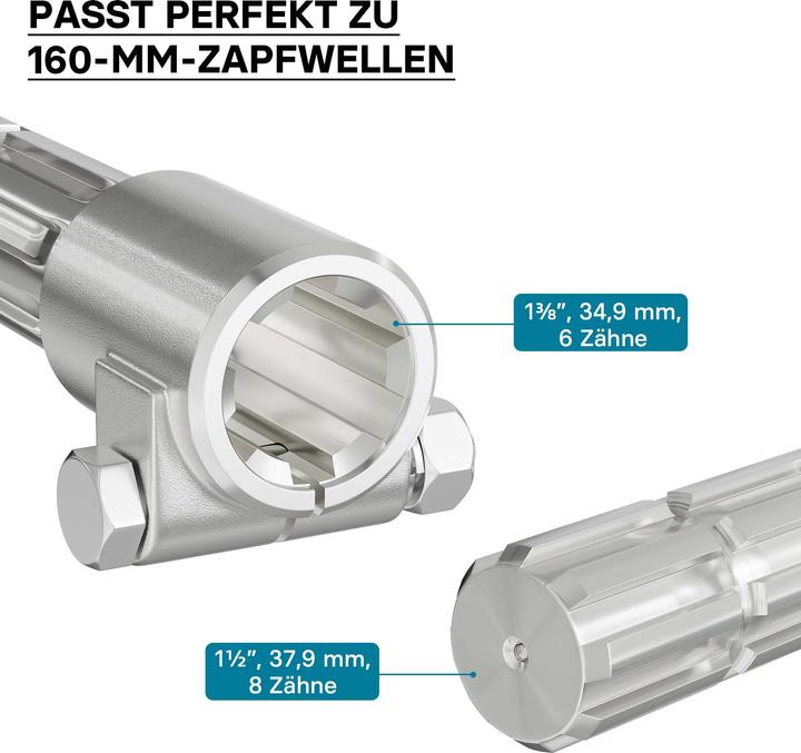 Produktbild Wiltec Zapfwelle 160mm Buchse Keilwellenaufnahme 1 3/8" Z6 für Ausgangswelle 8-32x38x6 (Gartenmaschinen Ersatzteile)