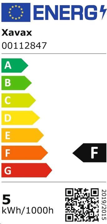 Label énergétique Xavax Lampe LED, E14, 470lm remplace une lampe bougie de 40W, blanc chaud (E14, 4.50 W, 470 lm, 1 x, F)