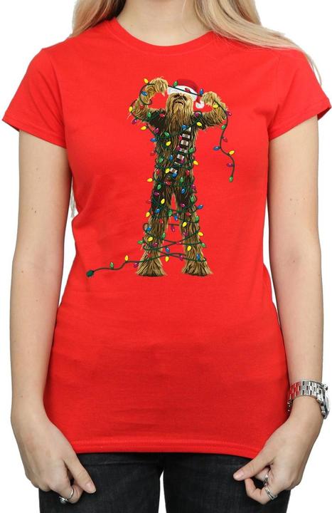 Actual product image Star Wars Womens/Ladies Chewbacca Christmas Lights Cotton T-Shirt (S)