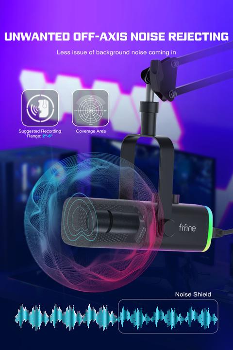 Actual product image Fifine AM8T Kondenser Mikrofon 3.5mm inkl. Mikrofonarm