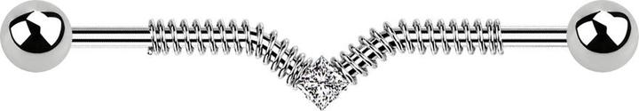 Immagine prodotto Star Piercing Barbell silber mit zwei Kugeln Spiralfeder und quadratischem Kristall (Acciaio chirurgico 316L)