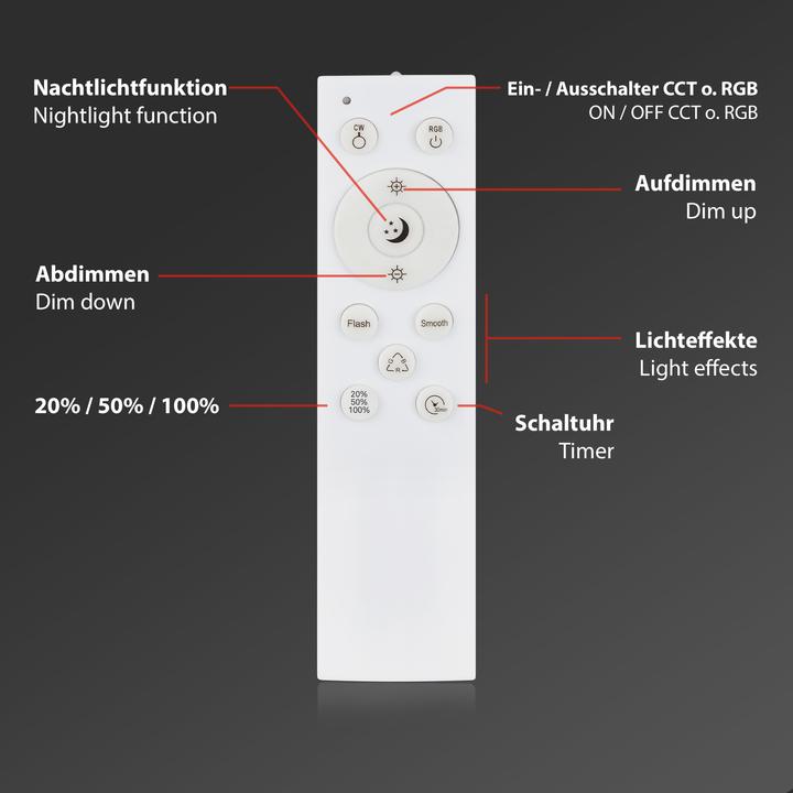 Actual product image Briloner RGBW LED surface mounted light, silver color, 1xLED/22W (2900 lm)