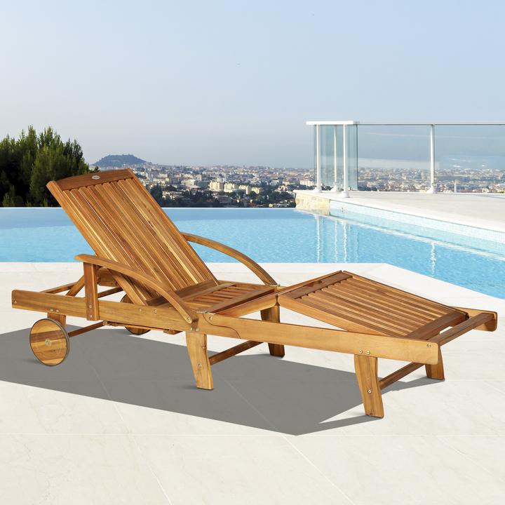 Image du produit Outsunny Chaise longue de jardin pliante en bois de sapin (195 cm)