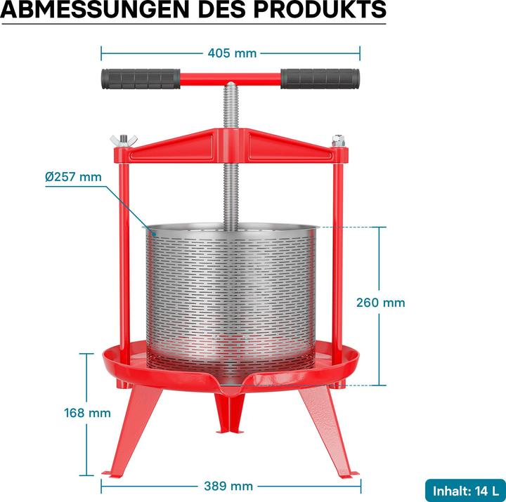 Actual product image Wiltec Spindle press stainless steel 14 L Fruit press Berry press Cider press Fruit mill (EU plug)