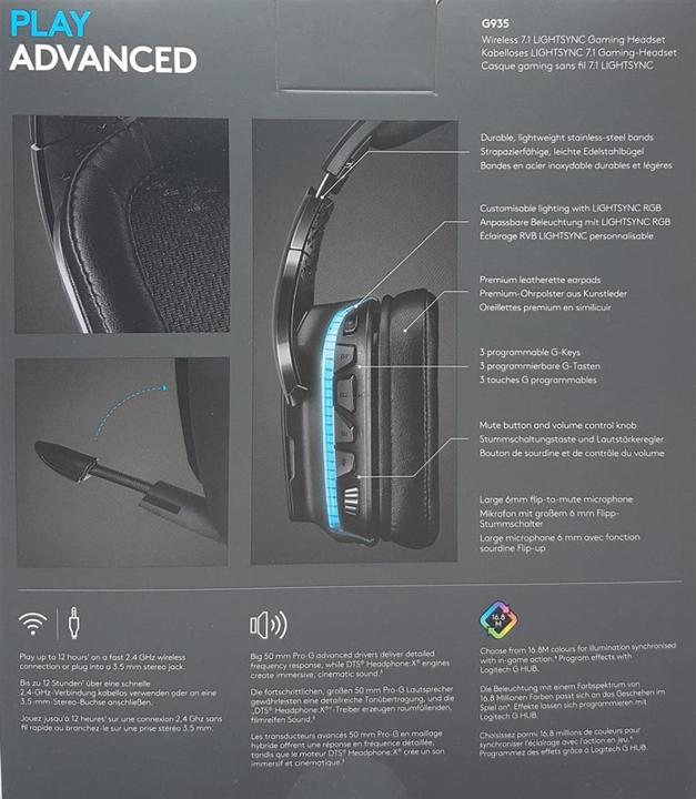 Produktbild Logitech G G935 Wireless 7.1 Surround Sound LIGHTSYNC für Gaming - 2,4 GHz - EMEA (Kabellos)