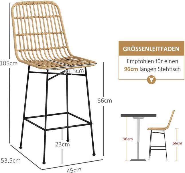Actual product image Swisshandel24 Bar stool set of 2 bar stool counter stool backrest PE rattan boho design kitchen stool steel yellow
