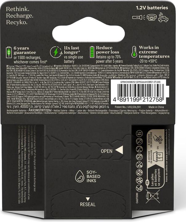 Image du produit GP Batteries Batteries rechargeables autres (4 pcs, AAA, 800 mAh)