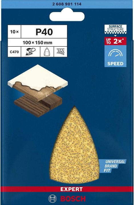 Produktbild Bosch Professional Zubehör EXPERT C470 Schleifpapier mit 7 Löchern für Multischleifer, 100 x 150 mm, G 40, 10-tlg. (40)