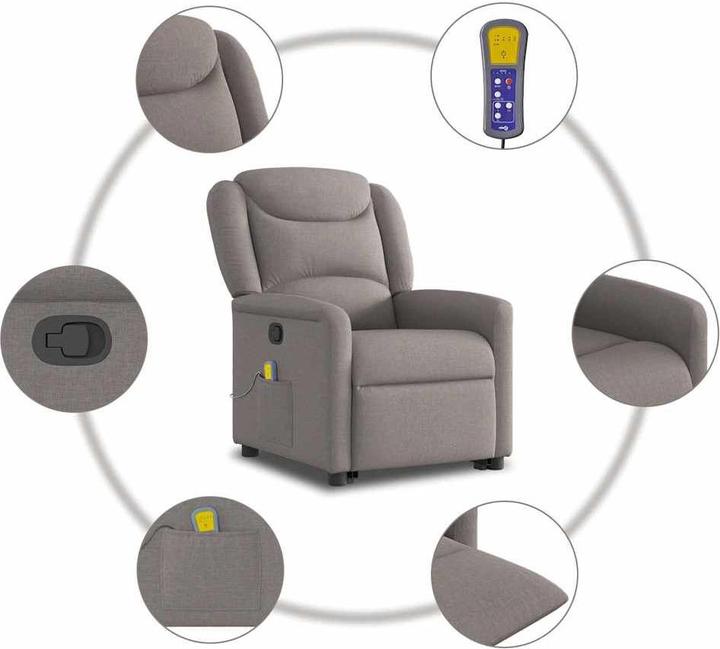 Actual product image VidaXL Massage chair with stand-up aid Taupe fabric