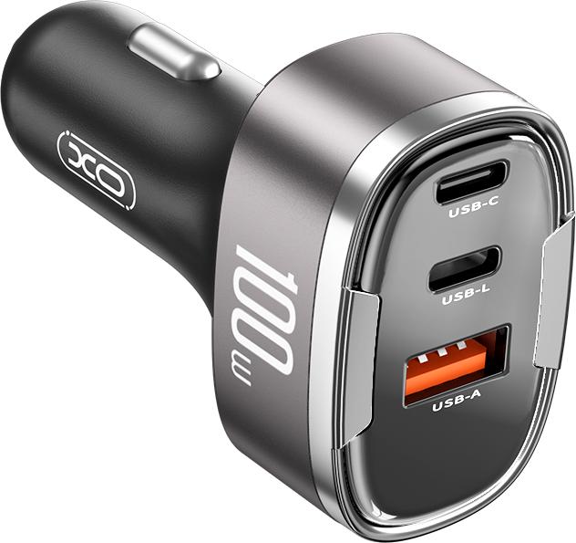 Produktbild xO Kfz-Ladegerät CC61 PD QC 3.0 100W 1x USB 1x USB-C 1x Lightning grau