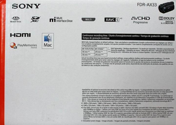 Produktbild Sony Fdr Ax33 (8.29 Mpx, 25p, 10 x)