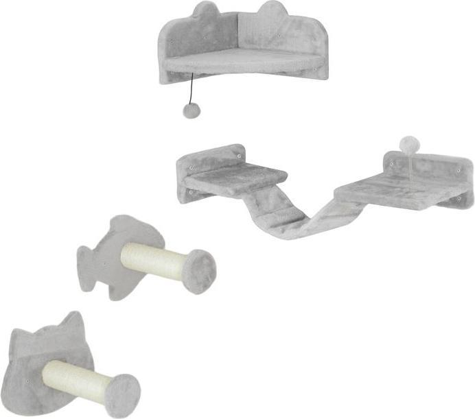 Actual product image Swisshandel24 Katzen Kletterwand Set, 4-tlg. Katzenmöbel Sisal, für Katzen bis 5 kg, Hellgrau (Light grey)