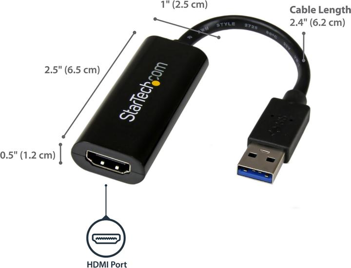 Produktbild StarTech Slim USB 3.0 HDMI Video Card (USB-A, 19 cm)