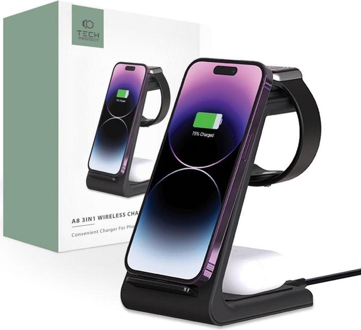 Actual product image Tech-Protect Cover wireless charger A8 3in1, black (10 W)