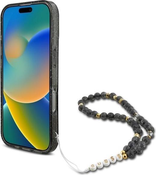 Actual product image Guess GUHMP16XHGCRELSK iPhone 16 Pro Max 6.9" czarny/czarny hardcase IML Glitter With Pearl Strap M