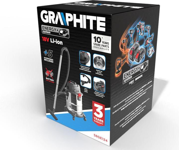 Produktbild Graphite Werkstattstaubsauger Energy+ 18V Li-lon, nass und trocken, 20L Tank (Nass-Trockensauger)
