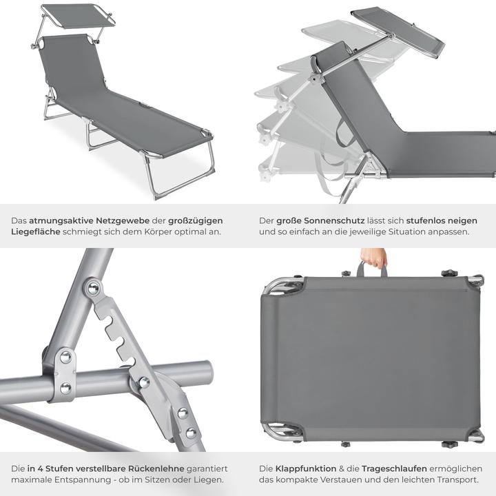 Immagine prodotto tectake lettino prendisole, regolabile in 4 posizioni (190 cm)
