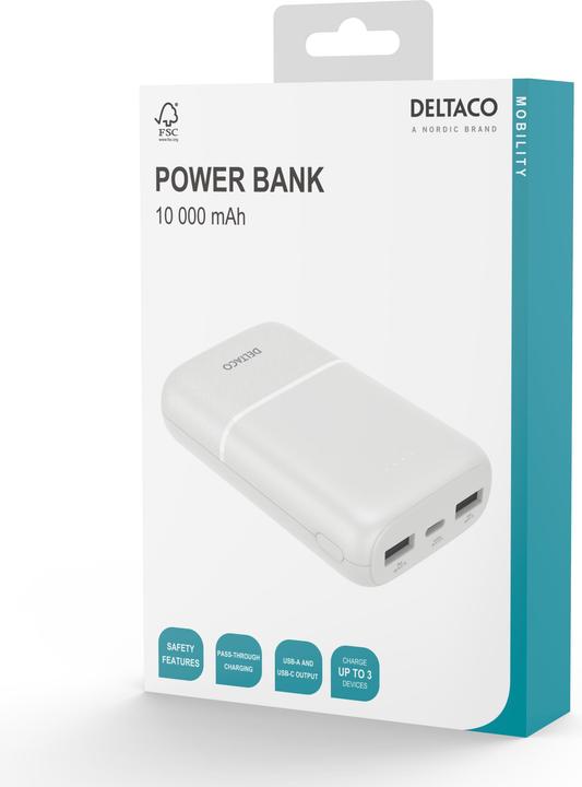 Actual product image Deltaco Powerbank 10,000 mAh, 2x USB-A, 1x USB-C (10 mAh)