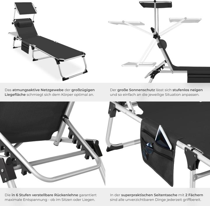 Produktbild tectake Sonnenliege Aurelie aus Aluminium, 6-stufig (218 cm)
