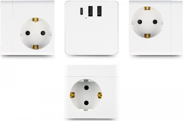Produktbild Delock Steckdosenwürfel mit Verlängerungskabel 3-fach mit Kindersicherung und USB Ladegerät 1,5m Kab (3 x, CEE 7/3, 1.50 m)