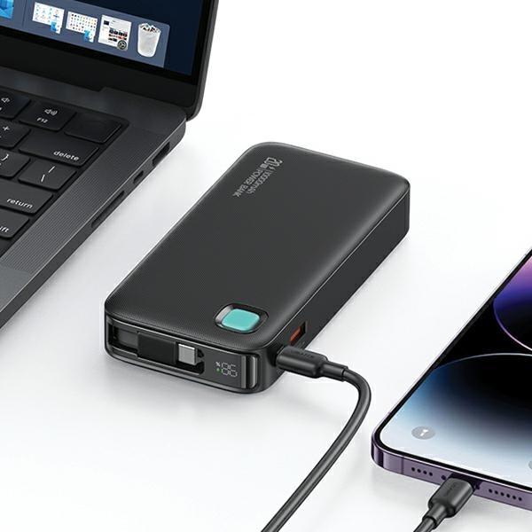 Actual product image Usams Powerbank ze zwijanym kablem USB-C Retractable 10000 mAh PD 20W Fast Charge XY Series biały/wh (10000 mAh, 20 W)