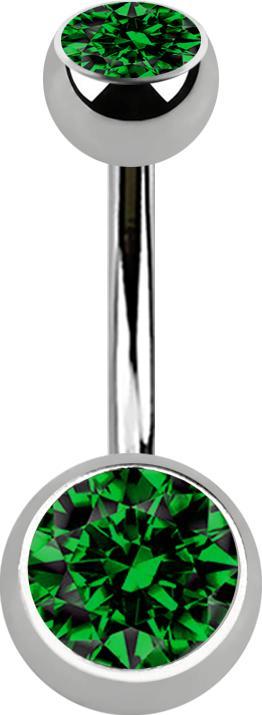 Image du produit Star Piercing Banane argentée avec deux boules argentées cristal vert (sans laiton, Titane G23)