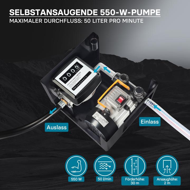 Actual product image Wiltec Heizöl- und Dieselpumpe 230V/550W 50l/min selbstansaugend Pumpe Pistole