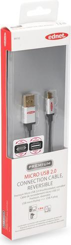 Actual product image ednet USB 2.0 connection cable type A - Micro B St/St 1.8 m High Speed reversible plug (1.80 m, USB 2.0)
