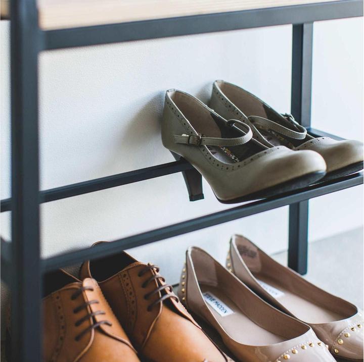 Actual product image Yamazaki Shoe rack with wooden shelf TOWER