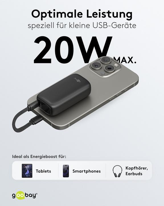 Produktbild Goobay Powerbank 5.000 mAh mit integriertem USB-C-Kabel (5000 mAh, 15 W, 15 Wh)