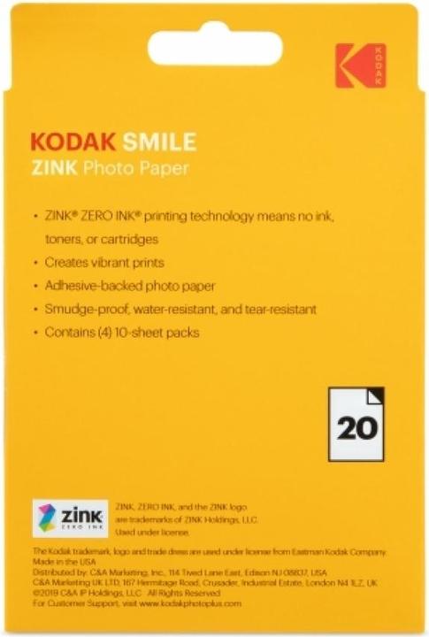 Produktbild Kodak Zink Smile (78 g/m², 9 x 11 cm, 20 x)