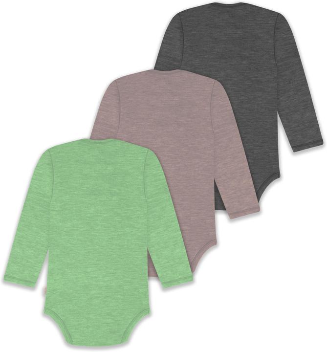 Actual product image Normani 3-pack baby merino bodysuit long sleeve "Auckland" - 9383 (74)