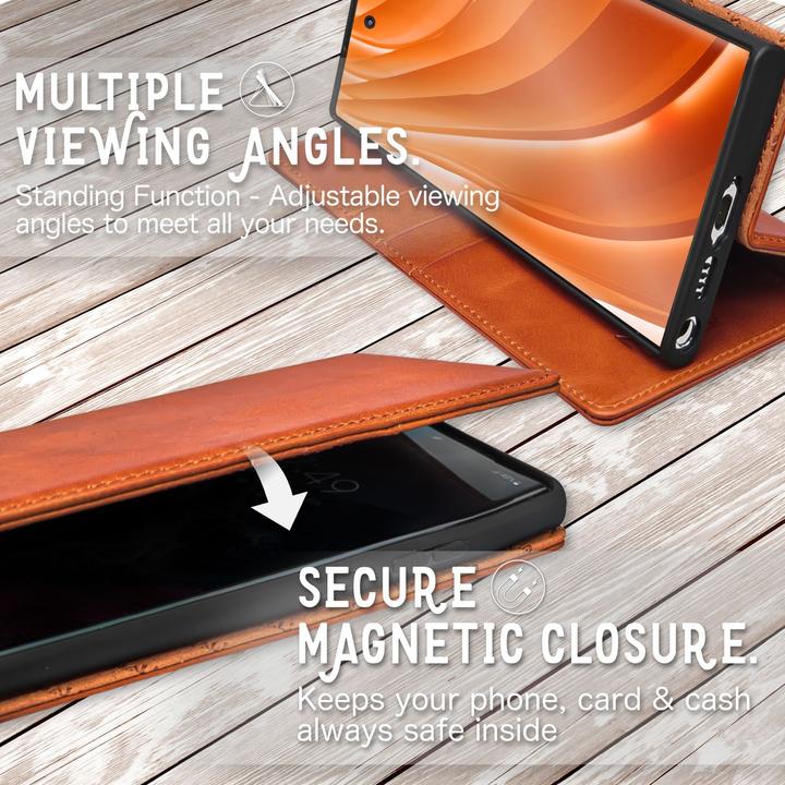 Produktbild Nalia Echt Leder Flip Case Hülle mit Magnetverschluss (Samsung Galaxy S23 Ultra)