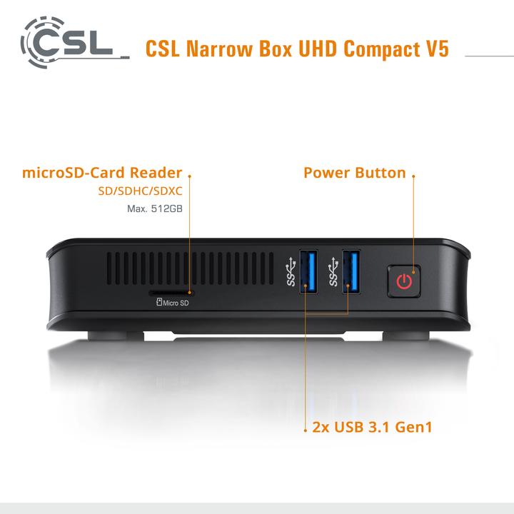 Actual product image CSL Narrow Box Ultra HD Compact v5 (Intel Celeron N5100, 4 GB, 1000 GB, Intel UHD Graphics)