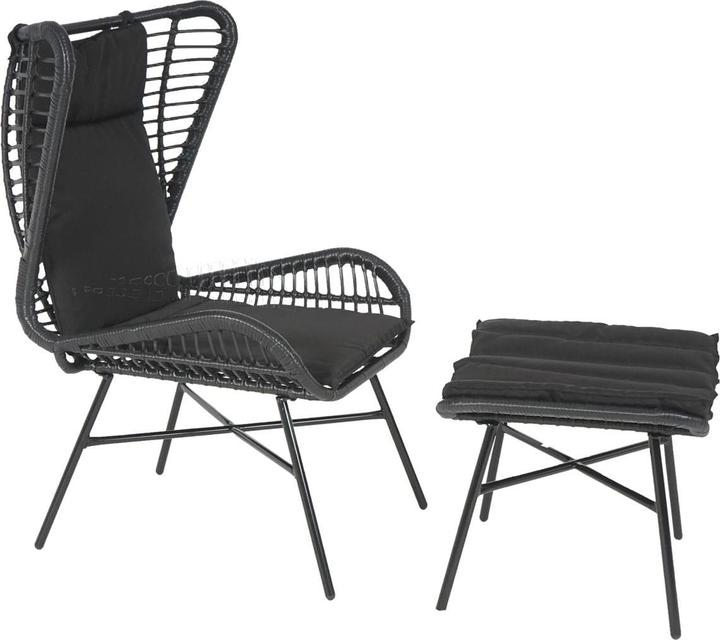 Produktbild Swisshandel24 Poly-Rattan Set, Balkon-Set Gartengarnitur Sitzgruppe Stuhl+Hocker anthrazit, Kissen anthrazit