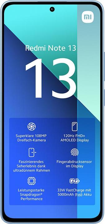 Actual product image Xiaomi Redmi Note 13 (128 GB, Ice Blue, 6.67", Hybrid Dual SIM, 108 Mpx, 4G)