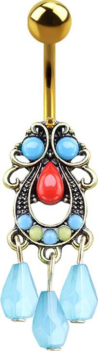 Immagine prodotto Star Piercing Filigrana Tribale Placcata Oro Banana con Ciondolo Tre Perle (Ottone, Acciaio chirurgico 316L)