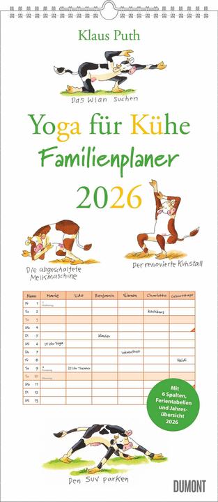 Immagine prodotto YogafürKüheFamilienplaner2026-Wandkalender-Familien-Kalendermit6Spalt (22 x 49 cm, Copertina rigida, Tedesco)