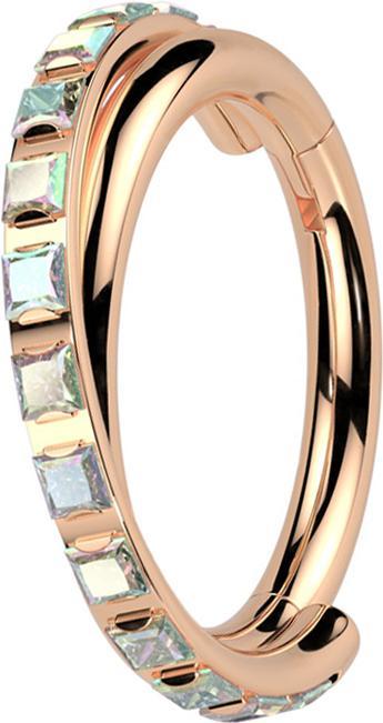 Actual product image Star Piercing Micro Segmentring klappbar rosegold gekreuzt seitlich quadratische Kristalle multicolor (Titanium G23, without brass)